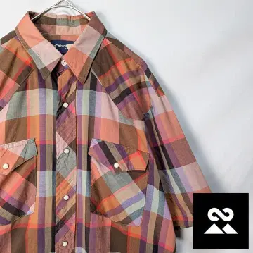 Wrangler 80'sUS 반팔 웨스턴 셔츠 체크 무늬 멀티 컬러