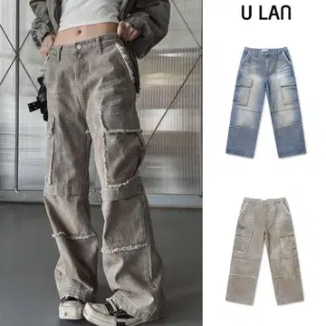 ULAN 머드 데미지 데님 카고 팬츠 60%