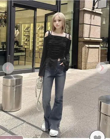 개더 플레어 슬리브 상의