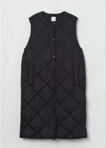 H&M 블랙 퀼팅 다운 베스트 롱 다운