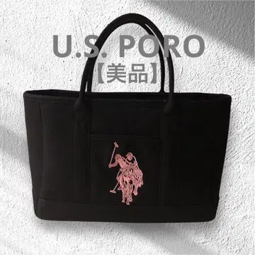 [새상품급] US POLO ASSN 블랙 토트백 핑크색 자수 로고