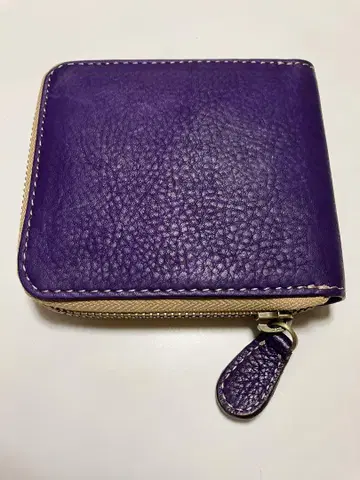 LEATHER CRAFT YOU 주름 가공 반지갑 새상품 보라색 퍼플