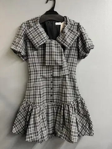 Darich 다리치 빅 리본 벌룬 체크 미니 원피스