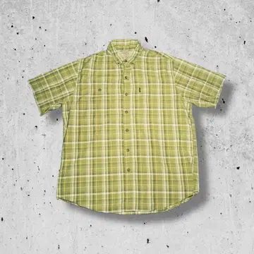 G.H. BASS & CO. 라임 그린 체크 반팔 셔츠 XL 버튼 다운