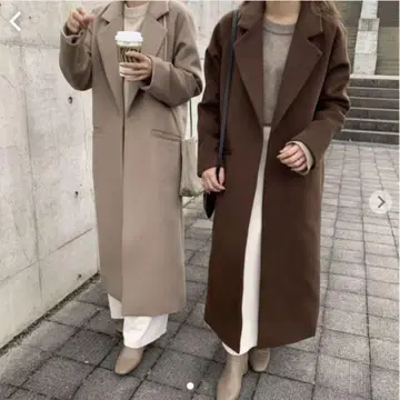 BLATE 고급 페이크 울 슬림 롱 코트 베이지