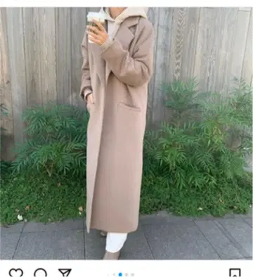 BLATE 고급 페이크 울 슬림 롱 코트 베이지 체스터 코트
