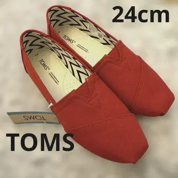 TOMS 톰즈 24cm 빨간색 슬립온 코튼 캔버스 미사용 새상품 택 포함