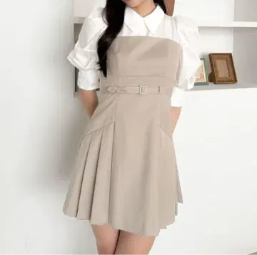 dazzlin 레이어드 셔츠 미니 원피스 베이지