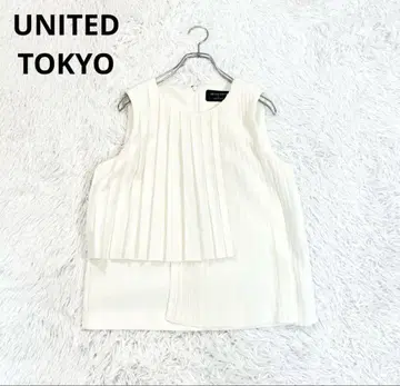 UNITED TOKYO 플리츠 슬리브리스 상의 화이트