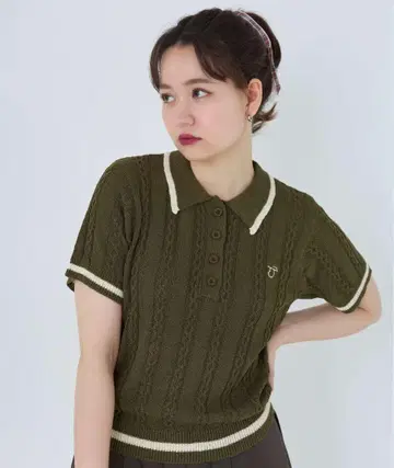 tina:jojun 피케 셔츠 니트 카키