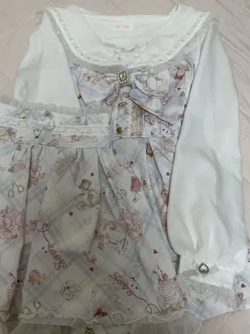 LIZLISA Sewing Bear 패턴 셋업 스카이블루 리즈리사