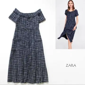 ZARA 오프숄 트위드 롱 원피스 반팔 L