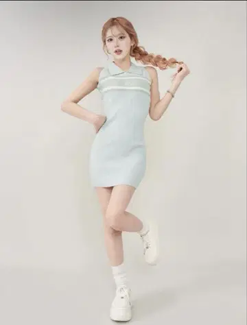 darich 로고 아메슬리 니트 미니 원피스 sax 스카이블루