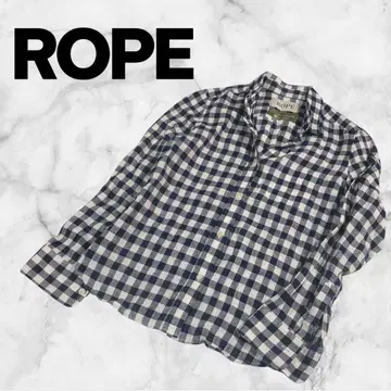 하자 있음 rope 린넨 체크 셔츠 네이비 스키퍼 일본제