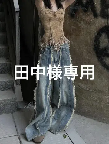 프린지 디자인 데님 팬츠