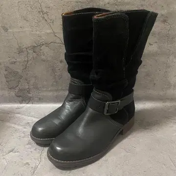 [Clarks] 클락스 일본제 스웨이드 체크 무늬 가죽 벨트 부츠