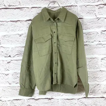 z2403: NAUW CLOSET 면 셔츠 긴팔 포켓 그린 3L
