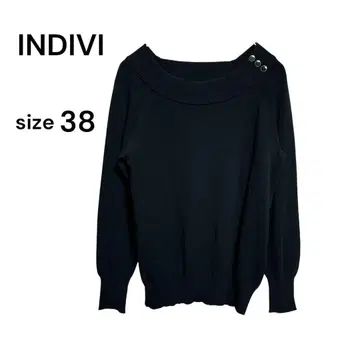 INDIVI 오프숄더풍 버튼 니트 블랙 M 오피스 캐주얼 깔끔