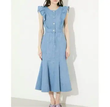 데님 프릴 머메이드 원피스 슬리브리스 리엔다 에모다 ZARA