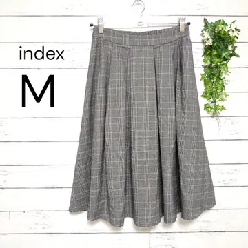 인덱스 체크 무늬 플레어 스커트 미들 기장 허리밴딩 M 그레이