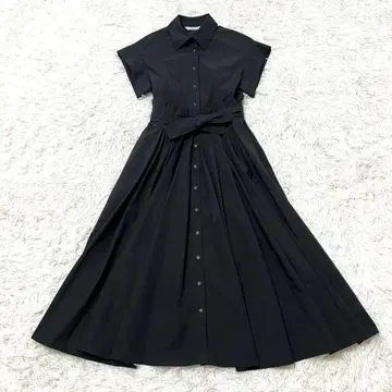 댄스킨 개더 셔츠 원피스 롱 벨트 플레어 블랙 M