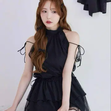 아메슬리 백 미니 리본 원피스 블랙