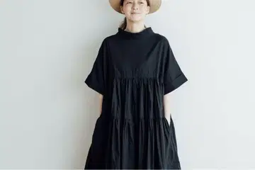 Gauze# TIERED ONEPIECE DRESS black