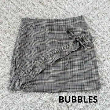 새상품 BUBBLES 체크 랩 스타일 미니 스커트 Free