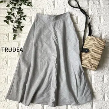 미사용 새상품 TRUDEA 그레이 체크 무늬 플레어 스커트 S