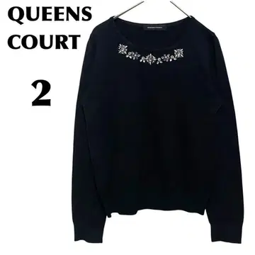 QUEENS COURT [2] 긴팔 니트/스웨터 비쥬 장식 블랙