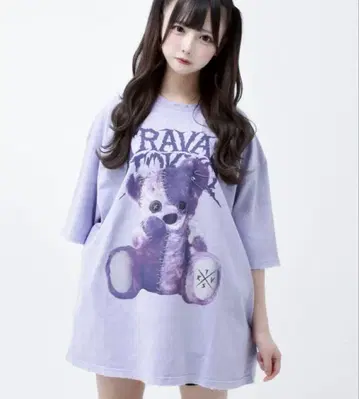TRAVAS Tokyo 피그먼트 가공 조각 곰 프린트 티셔츠