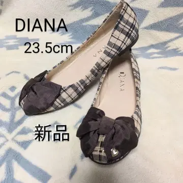 새상품 DIANA 체크 무늬 플랫슈즈 펌프스 23.5cm 다이애나