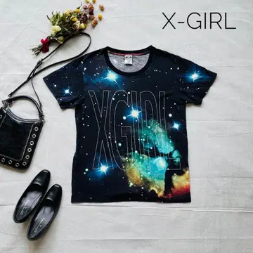 새상품급 X-girl 반팔 우주 패턴 티셔츠 원사이즈 유니버스 M 정도