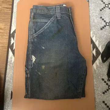 다크 블루 페인트 가공 스트레이트 데님