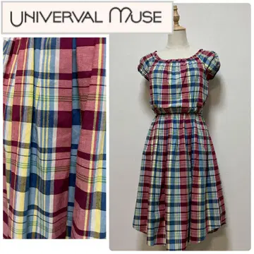 유니버벌 뮤즈 체크 무늬 퍼프 슬리브 원피스