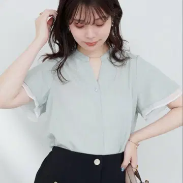 소매 시어 펄 버튼 스키퍼 블라우스
