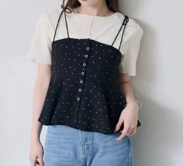 카스타네 [ 도트&체크 ] 페플럼 캐미 뷔스티에 블랙