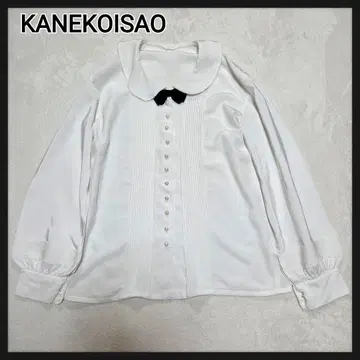 [새상품급] KANEKOISAO 블라우스 핀턱 리본 펄 버튼