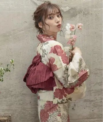 [미사용 새상품] 유카타 Dita 여름 모란 겹침 로즈