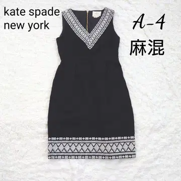 kate spade new york 자수 원피스 린넨 블렌드 M 블랙