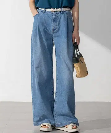접촉 냉감 23구 DENIM 썸머 턱 와이드 팬츠