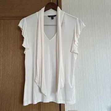 LAUREN RALPH LAUREN 아이보리 슬리브리스 티셔츠 M
