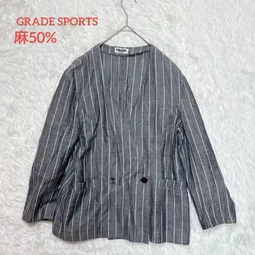린넨 50% 노카라 자켓 썸머 자켓 긴팔 시원한 스트라이프 L