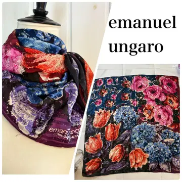 emanuel ungaro 페인트 올 패턴 꽃무늬 대형 실크 스카프