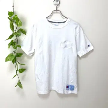 챔피온 남성용 상의 티셔츠 로고 자수 화이트 (L) 멋쟁이