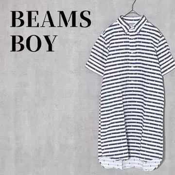 BEAMS BOY 반팔 셔츠 원피스 버튼다운 하프 버튼 보더