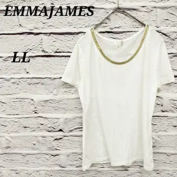 R4926 EMMAJAMES [LL] 반팔 티셔츠 비즈 자수 U넥 화이트