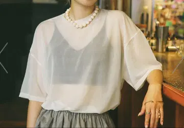 HaRIN.CYE 시스루 화이트 상의 반팔