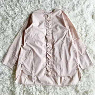 현행 요리 프론트 프릴 셔츠 겉옷 긴팔 핑크 프리 사이즈