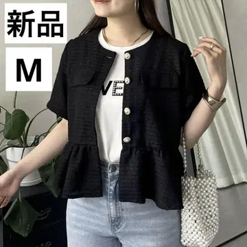미사용 새상품 프로즈베르 썸머 트위드 반팔 페플럼 자켓 M